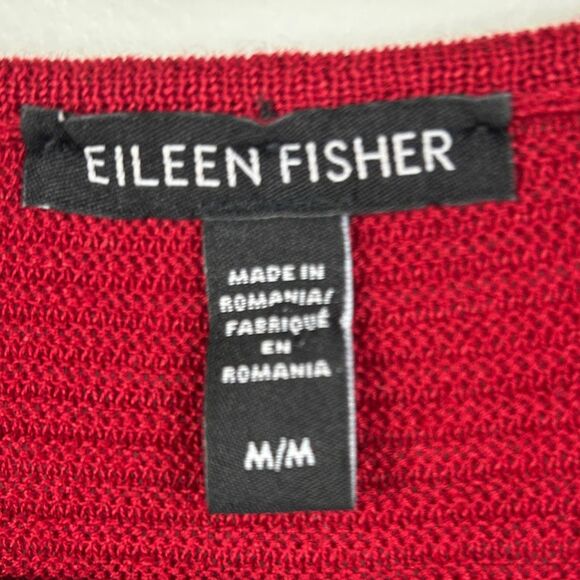 Eileen Fisher Organic Linen & Cotton Lightweight Woven Sweater Top Holiday Red M - Picture 9 of 11